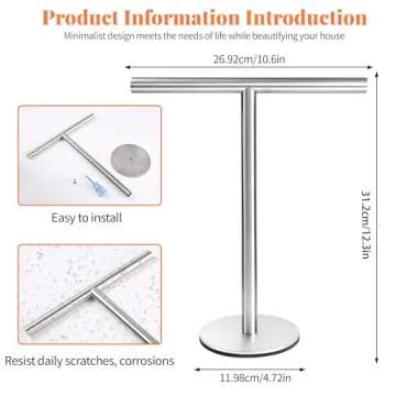 T-Shape Hand Towel Holder Stand, SUS304 Stainless Steel for Bathroom, Kitchen or Vanity Countertop