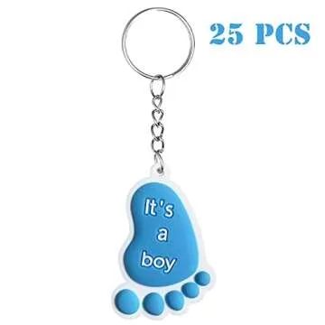 25 Sets It's a Boy Baby Footprint Keychain Baby Shower Return Gifts for Guests for Adult, Souvenirs Supplies and Decorations with Organza Bags Thank You Kraft Tags for Baby Shower Party Favors(Blue)