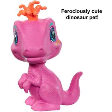Mattel Cave Club Emberly Doll (8-10-inch, Pink Hair) Poseable Prehistoric Fashion Doll with Dinosaur Pet and Accessories, Gift for 4 Year Olds and Up