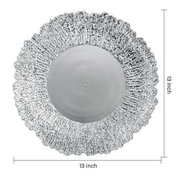 Coloch Set of 12 Plastic Silver Charger Plates, 13" Reusable Reef Serving Charger for Dinner Plate R...