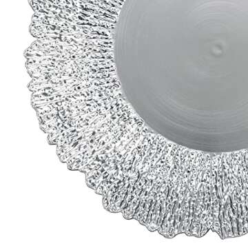 Coloch Set of 12 Plastic Silver Charger Plates, 13" Reusable Reef Serving Charger for Dinner Plate Round Shiny Decorative Charger Plate for Wedding, Catering, Parties, Restaurant, Home Dinner Use