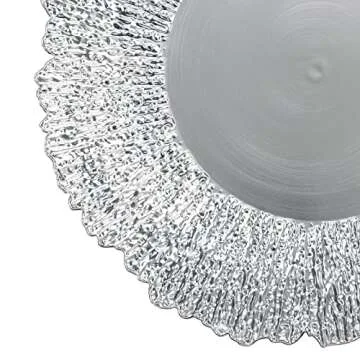 Coloch Set of 12 Plastic Silver Charger Plates, 13" Reusable Reef Serving Charger for Dinner Plate Round Shiny Decorative Charger Plate for Wedding, Catering, Parties, Restaurant, Home Dinner Use