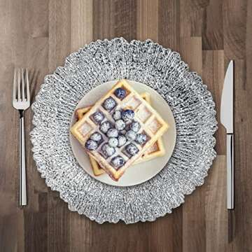 Coloch Set of 12 Plastic Silver Charger Plates, 13" Reusable Reef Serving Charger for Dinner Plate Round Shiny Decorative Charger Plate for Wedding, Catering, Parties, Restaurant, Home Dinner Use