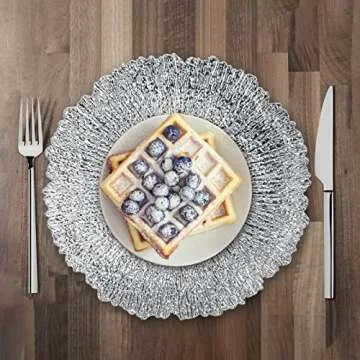 Coloch Set of 12 Plastic Silver Charger Plates, 13" Reusable Reef Serving Charger for Dinner Plate Round Shiny Decorative Charger Plate for Wedding, Catering, Parties, Restaurant, Home Dinner Use