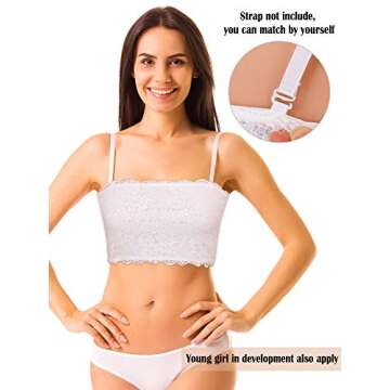 Boao 3 Pieces Women's Floral Lace Tube Top Bandeau Strapless Bras Seamless Stretchy Chest Wrap (Blac...