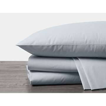 Coyuchi - 300 Thread Count - Organic Cotton Percale Pillowcase Set - Smooth, Cool, Soft Cotton Pillowcase Set - Medium Weight (Stone Blue, King)