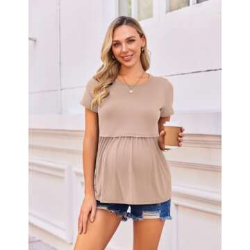 Ekouaer Womens Nursing Tops 3 Packs Nursing Shirts Short Sleeve Double Layer Maternity Breastfeeding Tee Shirts