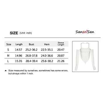 SansoiSan Women's Sexy Irregular Off The Shoulder Long Sleeve Flared Sleeves Solid Halter Crop Tank Ruched Tops Y2K Clothes for Teen Girls White Small