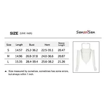 SansoiSan Women's Sexy Irregular Off The Shoulder Long Sleeve Flared Sleeves Solid Halter Crop Tank Ruched Tops Y2K Clothes for Teen Girls White Small
