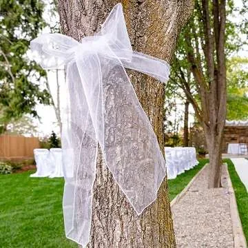 BIT.FLY 25 Pcs Organza Chair Sashes for Wedding Banquet Party Decoration Chair Bows Ties Chair Cover Bands Event Supplies - White