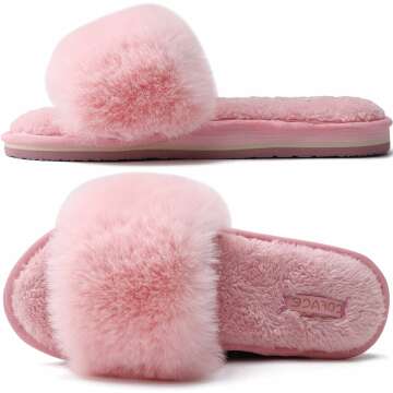 COFACE Women's Fluffy Slippers with Arch Support - Open Toe Comfort for Home