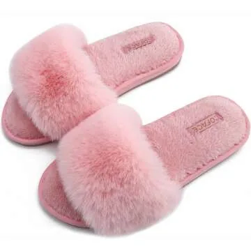 COFACE Women's Fuzzy Slide Slippers with Arch Support