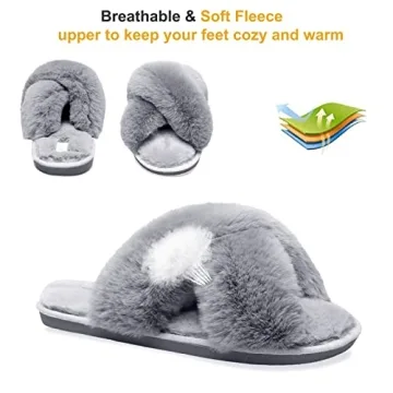 JIASUQI Women's Plush Fuzzy House Slippers for Comfort