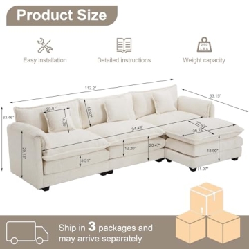 GNIXUU L Shaped Sectional Sofa with Movable Ottoman