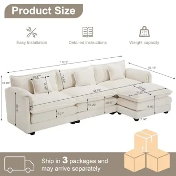 GNIXUU L Shaped Sectional Sofa with Movable Ottoman