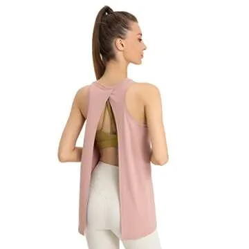 DREAM SLIM Tie Back Workout Tank for Women Loose Fit Cross Back Strappy Yoga Running Shirts Open Back Athletic Tanks