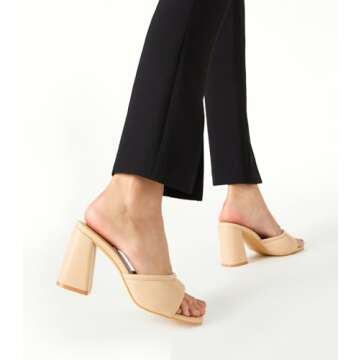 Arromic Women's Square Open Toe Heels Sandals Comfortable Block Chunky Heeled Slip on Mule Heel Summer Evening Party Wedding Prom Dress Pumps Shoes