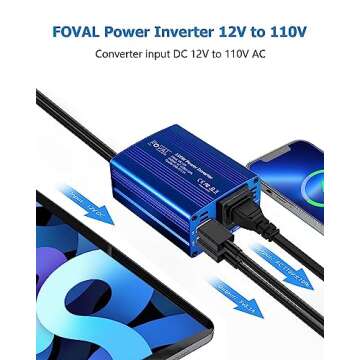 FOVAL 150W Car Power Inverter 12V DC to 110V AC Converter Vehicle Adapter Plug Outlet with 3.1A Dual USB Car Charger for Laptop Computer (Classic Blue)
