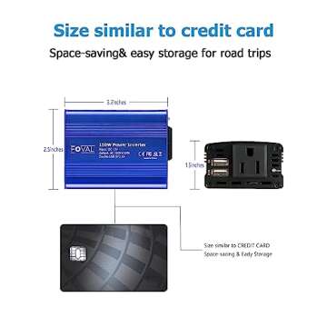 FOVAL 150W Car Power Inverter 12V DC to 110V AC Converter Vehicle Adapter Plug Outlet with 3.1A Dual USB Car Charger for Laptop Computer (Classic Blue)