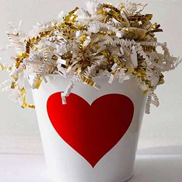 Mrs Fizz Crinkle Cut Paper Shred Filler for Packing and Filling Gift Baskets (10 LB) White and Gold