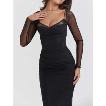Zebaexf Long Sleeve Cocktail Dress - Elegant & Sexy