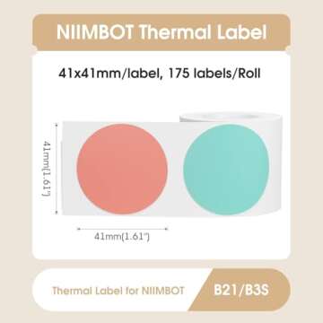NIIMBOT Labels for B1/B21/B3S/K3 Label Printer, Thermal Labels 1.61'' x 1.61''(41x41mm), Waterproof, Oil-Proof Sticker Labels, 1 Roll of 175 Sticker Labels (Round)
