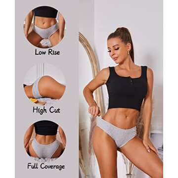 CuteByte 6 Pack Womens Cotton Underwear Sexy Breathable High Cut Panties Low Rise Cotton Cheeky Hipster S-XXL（6 Pack A,M）
