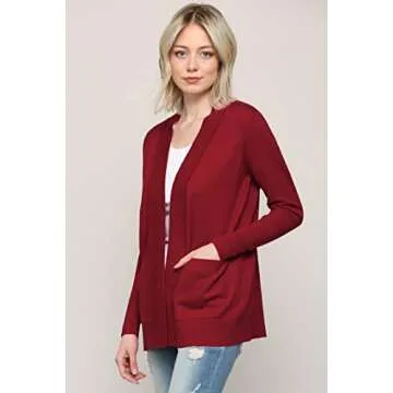 MBJ WSK926 Women's Open Front Casual Long Sleeve Knit Classic Sweater Cardigan with Pockets XL Burgu...