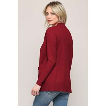 MBJ WSK926 Women's Open Front Casual Long Sleeve Knit Classic Sweater Cardigan with Pockets XL Burgundy