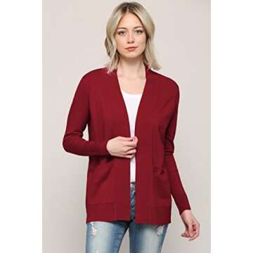MBJ WSK926 Women's Open Front Casual Long Sleeve Knit Classic Sweater Cardigan with Pockets XL Burgundy