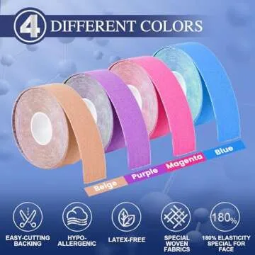 Anti-Wrinkle Tape | Facial Myofascial Lift Tape for Skin Firming, Toning & Tightening | Lift Tape for Face, Neck & Forehead | Smooths Wrinkles, Lifts Skin Anti-Aging Face Patches (4 Colors Assorted)