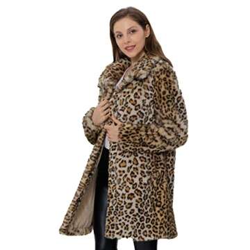 Bellivera Faux Fur Jacket Womens Leopard Coat Long Sleeve Winter Warm Fluffy Parka Overcoat Outwear Tops 18125 Leopard XL