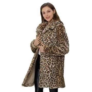 Bellivera Faux Fur Jacket Womens Leopard Coat Long Sleeve Winter Warm Fluffy Parka Overcoat Outwear Tops 18125 Leopard XL
