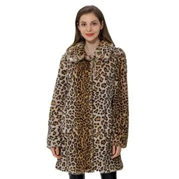 Bellivera Faux Fur Jacket Womens Leopard Coat Long Sleeve Winter Warm Fluffy Parka Overcoat Outwear Tops 18125 Leopard XL