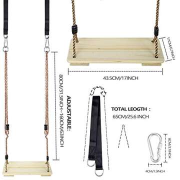 NOSTIFY Wooden Swing Seat, Nostalgic Outdoor Wood Swing for Kids, Tree Swing for Adults, Connecting ...