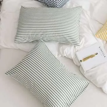 JELLYMONI Natural Cotton Striped Pillowcases Set 2 Pack