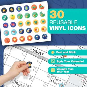 Dry Erase Calendar for Wall, 38"x58" - Undated, Reusable, Yearly - Large Whiteboard For School, Classroom & Office, Includes Markers, Eraser & Accessories