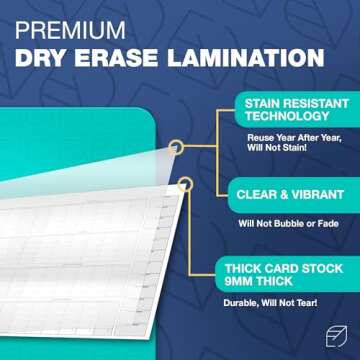 Dry Erase Calendar for Wall, 38"x58" - Undated, Reusable, Yearly - Large Whiteboard For School, Classroom & Office, Includes Markers, Eraser & Accessories