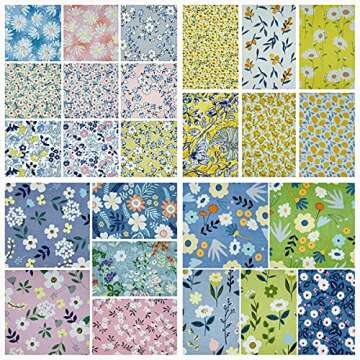Retro Floral Print Precut Quilting Fabric 100% Cotton Fabric Squares 8x8 for Quilt Beginners (25Pcs) SZRUIZFZ