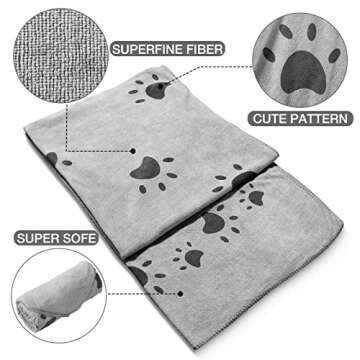 Chumia 6 Pcs Dog Towels for Drying Dogs Soft Microfiber Absorbent Dog Towels Pet Grooming Towel Quick Drying Dog Bath Towel for Dogs, Cats Bathing and Grooming, Travel, 28 x 55 Inch (Gray)
