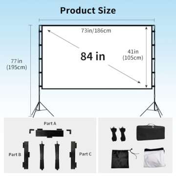 Projector Screen with Stand Portable Projection Screen 16:9 4K HD Projections Movies Screen with Carry Bag for Indoor Outdoor Home Theater Backyard Cinema Travel