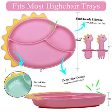 NICINGU Suction Plates for Baby,Silicone Toddler Plates with Spoon Fork set Divided Dinosaurs Plates...