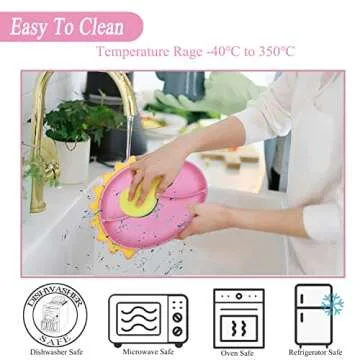 NICINGU Suction Plates for Baby,Silicone Toddler Plates with Spoon Fork set Divided Dinosaurs Plates Self Feeding Training Baby Dinner Plate-Pink Dinosaurs Plate Set