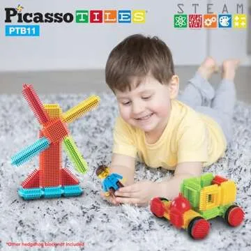 Picasso Toys Hedgehog Blocks 4 Family Action Character Figures Toddler Toy Construction Building Til...