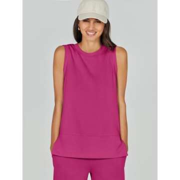 ANRABESS Women's 2 Piece Sets Summer Outfits Sleeveless Wide Leg Tracksuits Casual Sweat Sets Lounge Sweatsuits Rose Red XX-Large