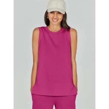 ANRABESS Women's 2 Piece Sets Summer Outfits Sleeveless Wide Leg Tracksuits Casual Sweat Sets Lounge Sweatsuits Rose Red XX-Large