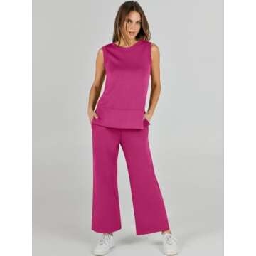 ANRABESS Women's 2 Piece Sets Summer Outfits Sleeveless Wide Leg Tracksuits Casual Sweat Sets Lounge Sweatsuits Rose Red XX-Large