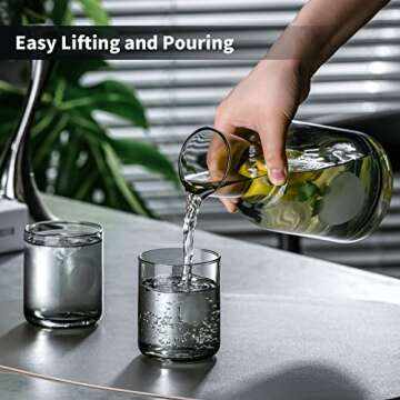 Sattyge Bedside Water Carafe, 25 oz 3 Pieces Water Set, Night Water Carafe with Tumbler, Nightstand Water Carafe and Glass, Glass Cup Set Gray Glass Pitcher Glass Mouthwash Bottle for Bathroom
