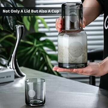 Sattyge Bedside Water Carafe, 25 oz 3 Pieces Water Set, Night Water Carafe with Tumbler, Nightstand Water Carafe and Glass, Glass Cup Set Gray Glass Pitcher Glass Mouthwash Bottle for Bathroom