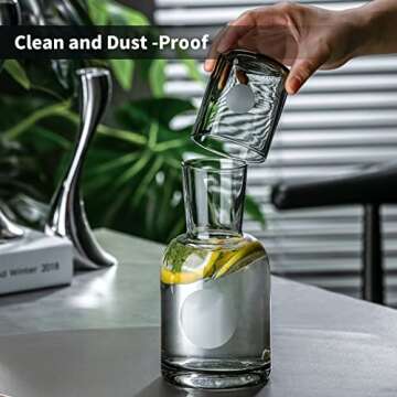 Sattyge Bedside Water Carafe, 25 oz 3 Pieces Water Set, Night Water Carafe with Tumbler, Nightstand Water Carafe and Glass, Glass Cup Set Gray Glass Pitcher Glass Mouthwash Bottle for Bathroom